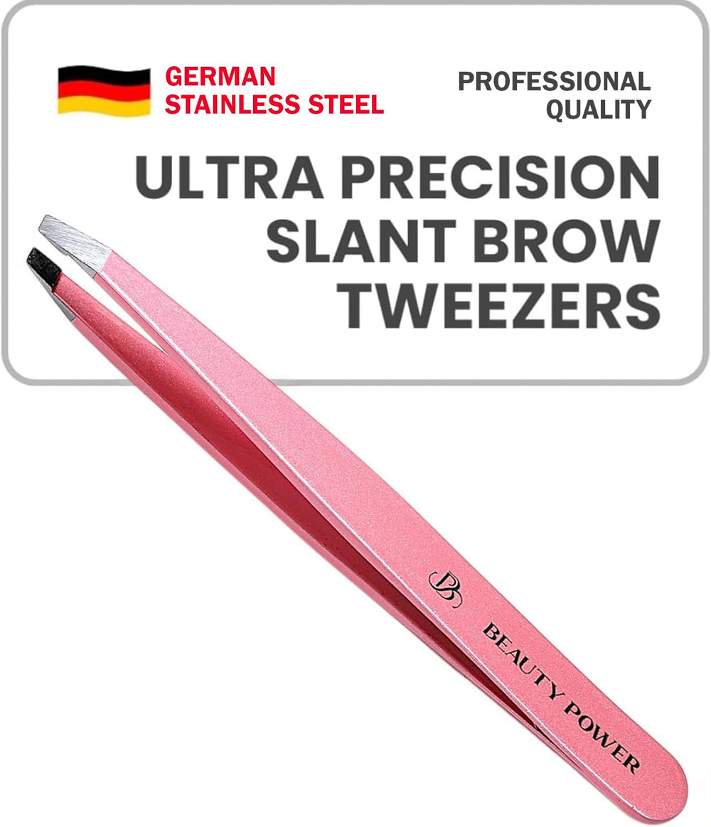 Beauty Power Ultra-Precision Slant Tweezers closeup highlighting ultra-precise grip for fine hairs
