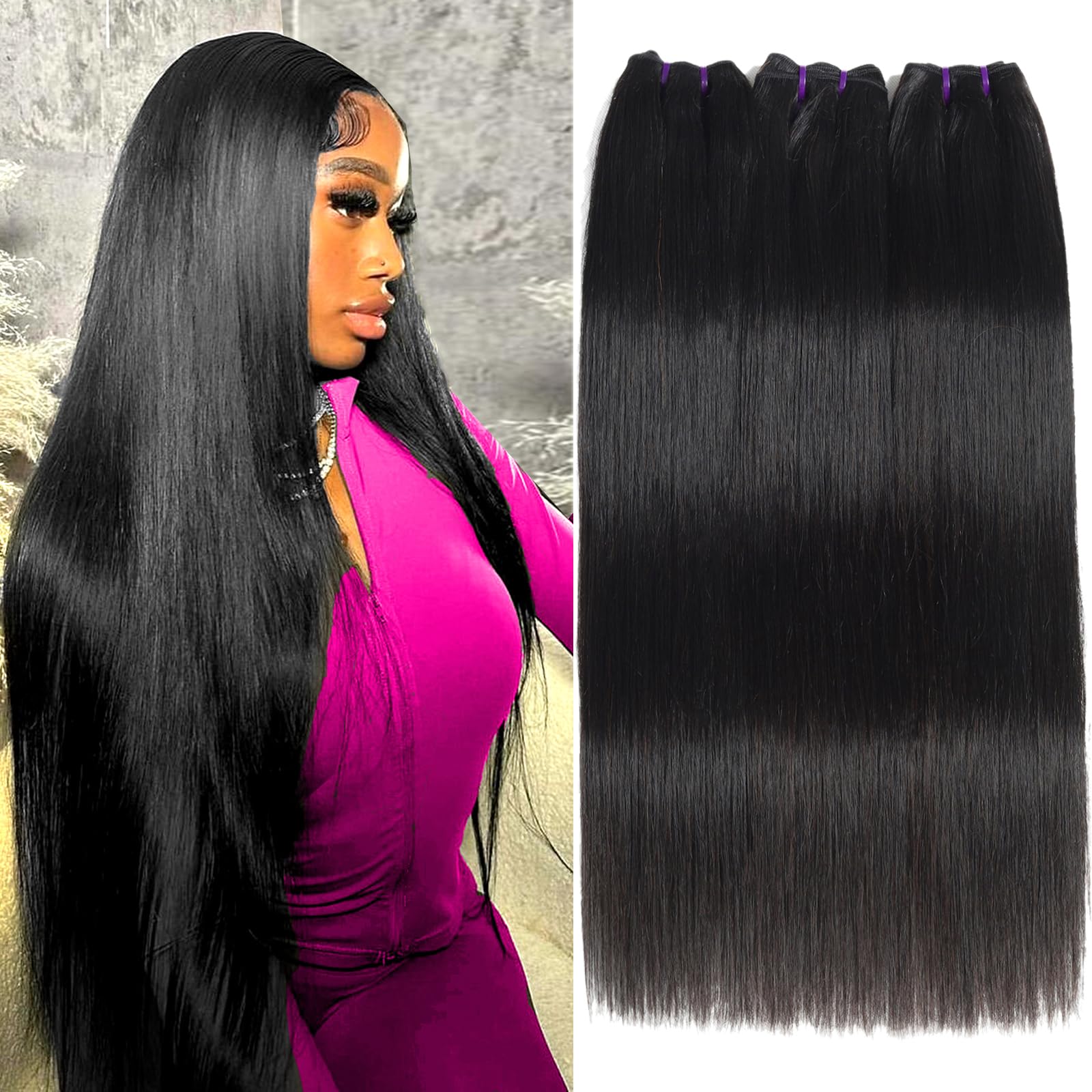 Beauty Queen 3 Bundles straight Brazilian weave closeup shows premium weft and natural shine.