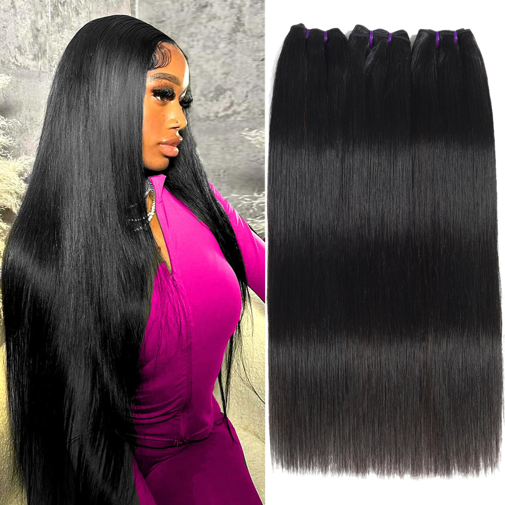 Beauty Queen 3 Bundles straight Brazilian weave closeup shows premium weft and natural shine.