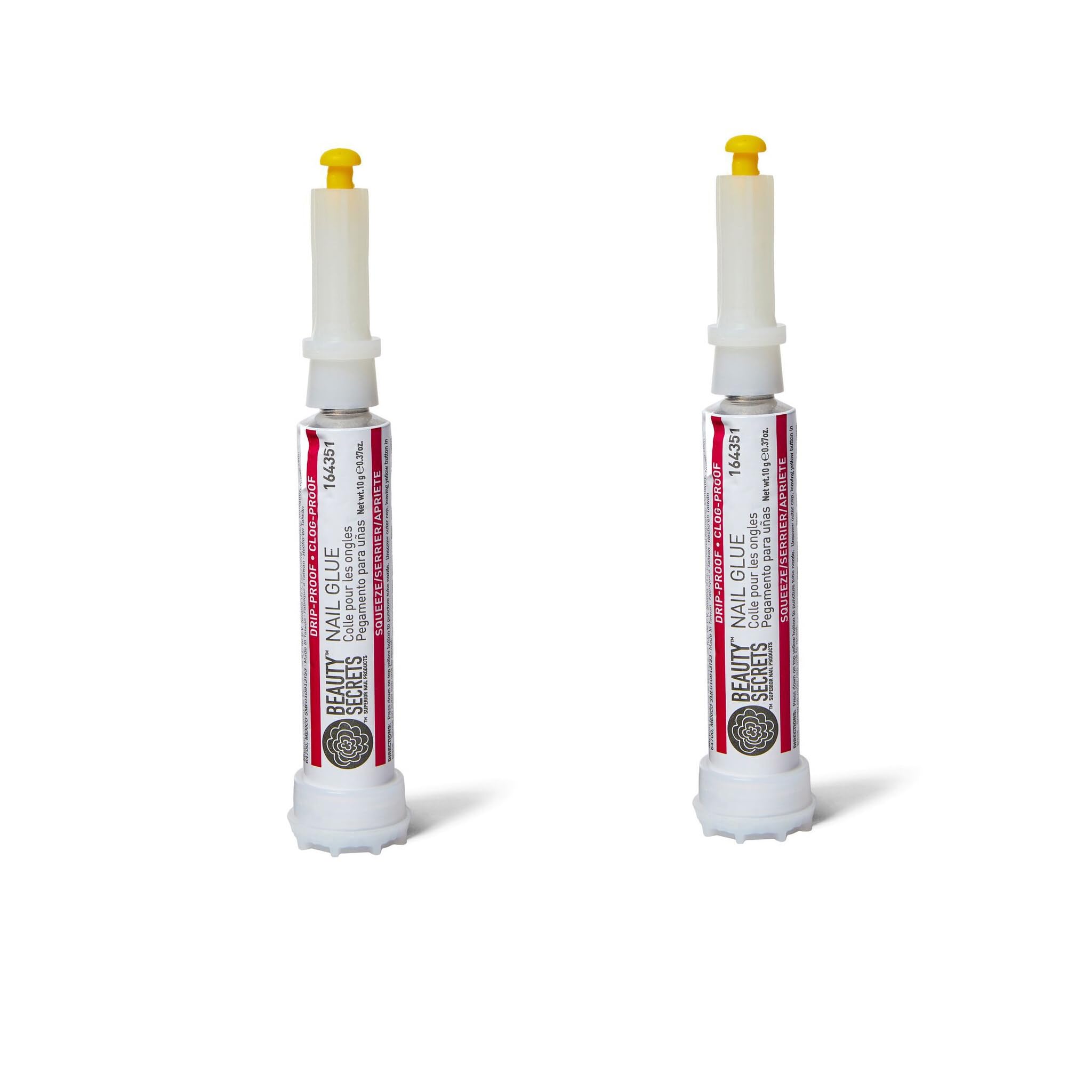 Beauty Secrets Drip & Clog Proof Nail Glue 2-Pack front view offers quick-bond for press-on nails.