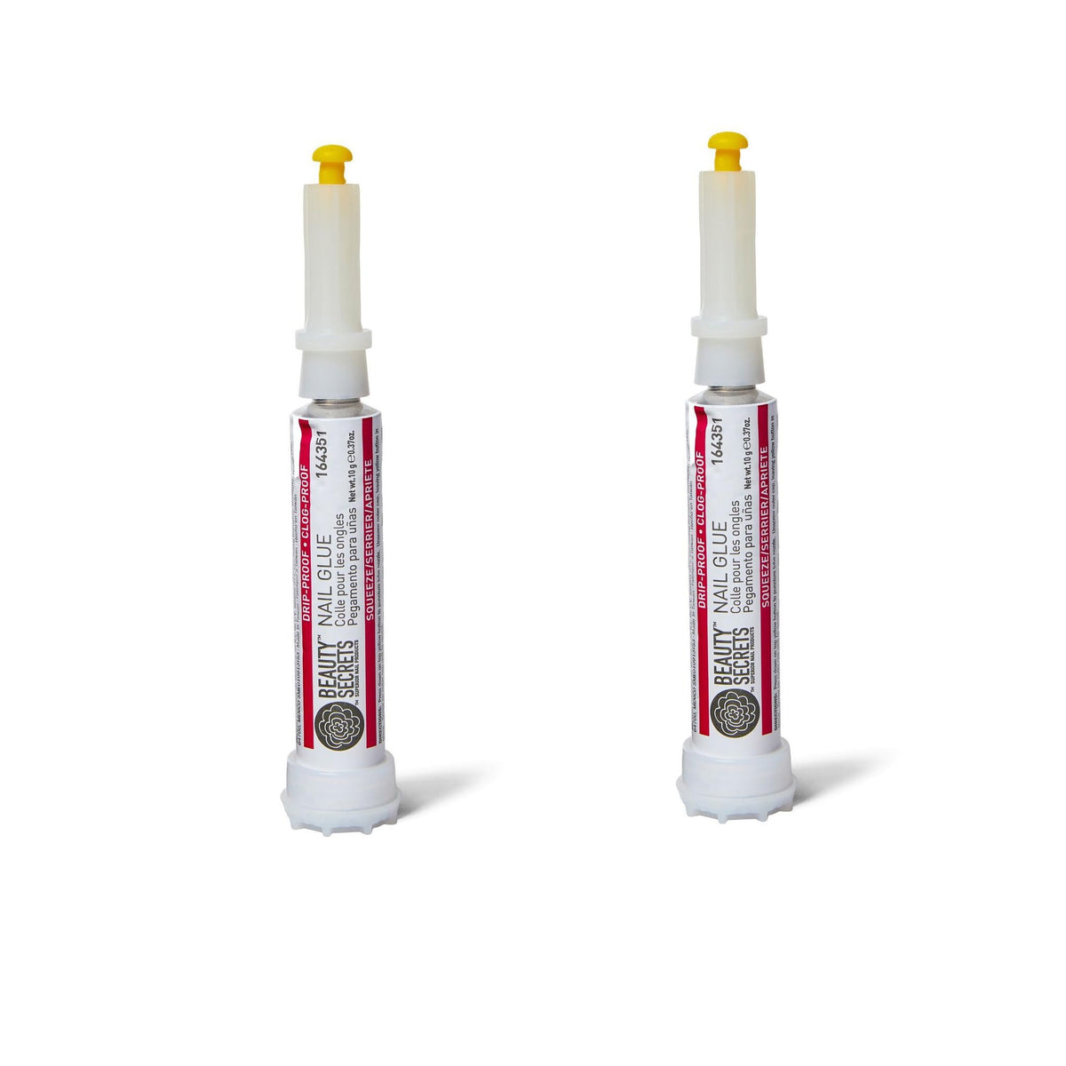 Beauty Secrets Drip & Clog Proof Nail Glue 2-Pack front view offers quick-bond for press-on nails.