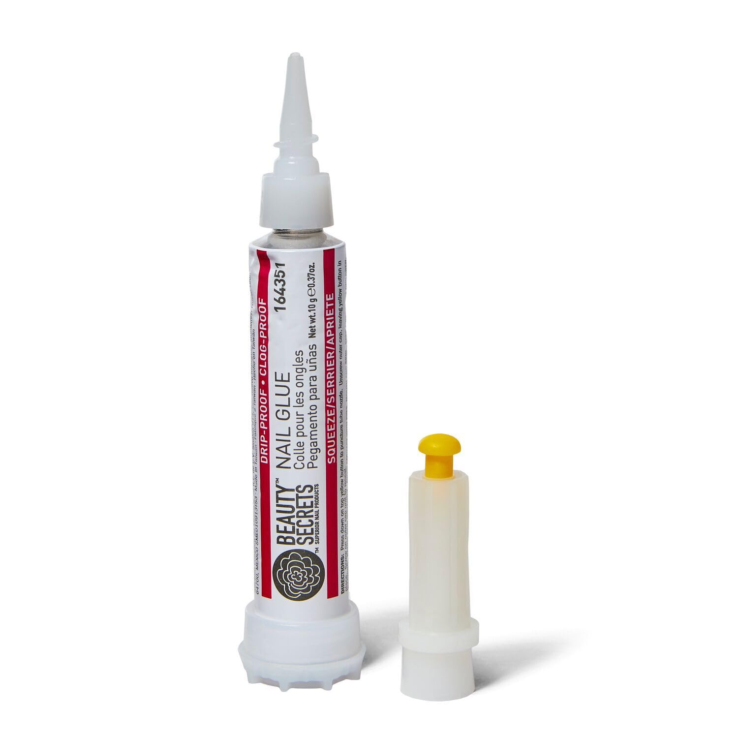Beauty Secrets Drip & Clog Proof Nail Glue no-mess applicator ensures clean, drip-free application.