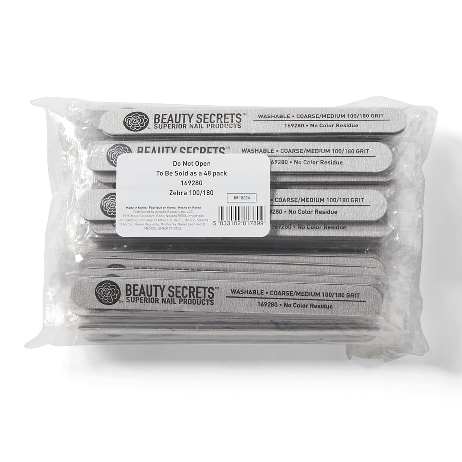 Beauty Secrets Zebra Cushion Nail File: dual grit for acrylic nails and tips, smooth shaping
