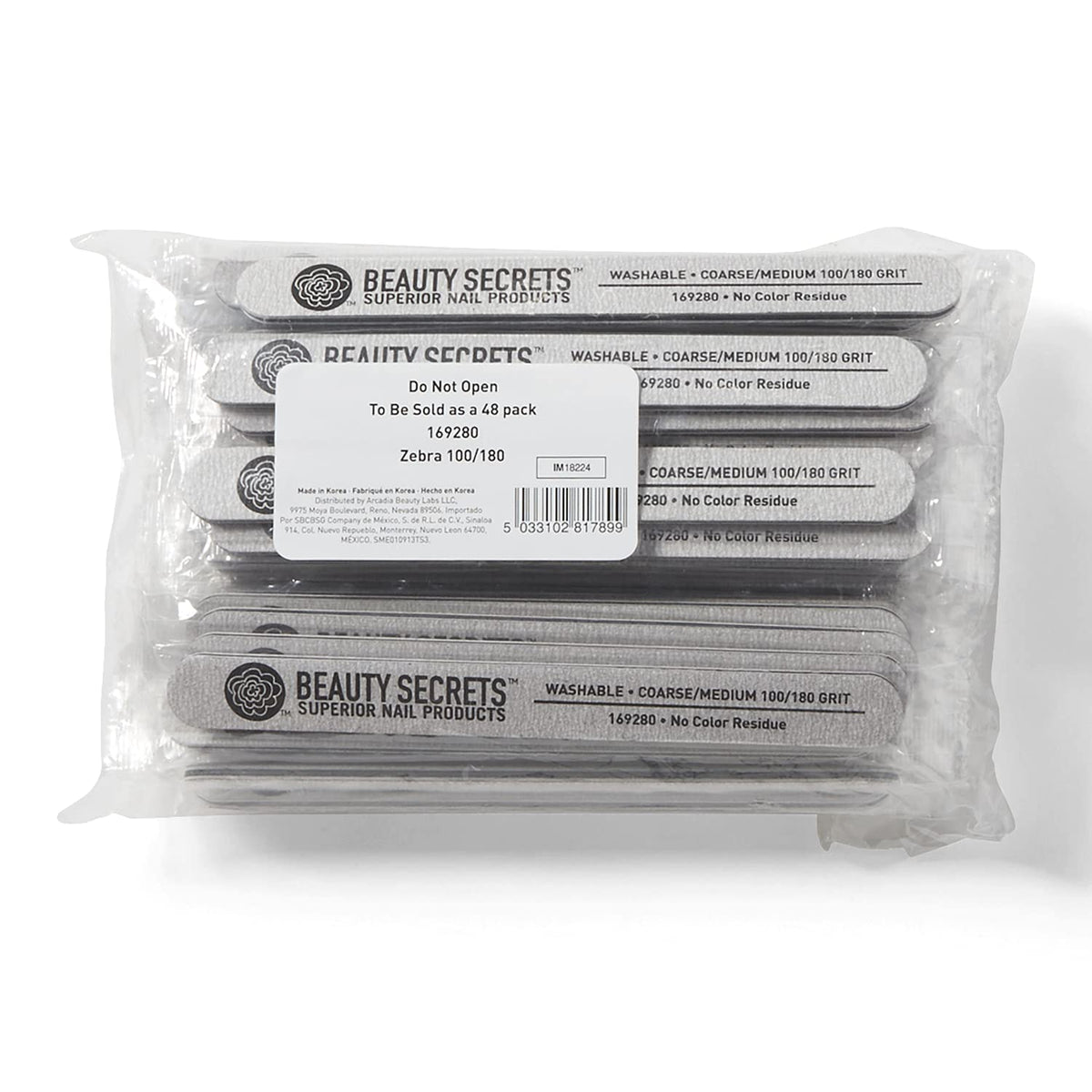Beauty Secrets Zebra Cushion Nail File: dual grit for acrylic nails and tips, smooth shaping