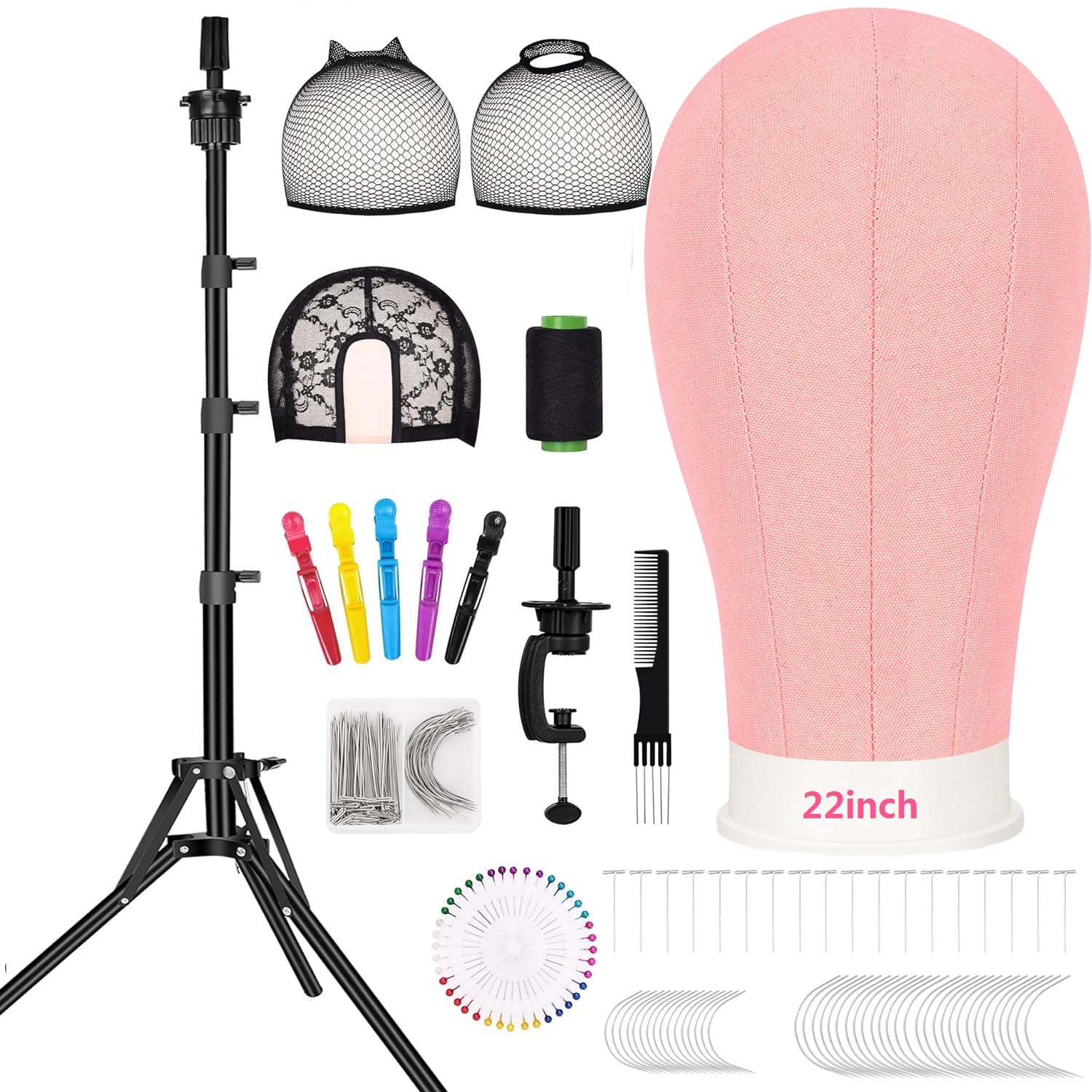 Beauty Star 63inch wig stand tripod with rosy canvas head for durable wig making.