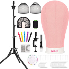 Beauty Star 63inch wig stand tripod with rosy canvas head for durable wig making.