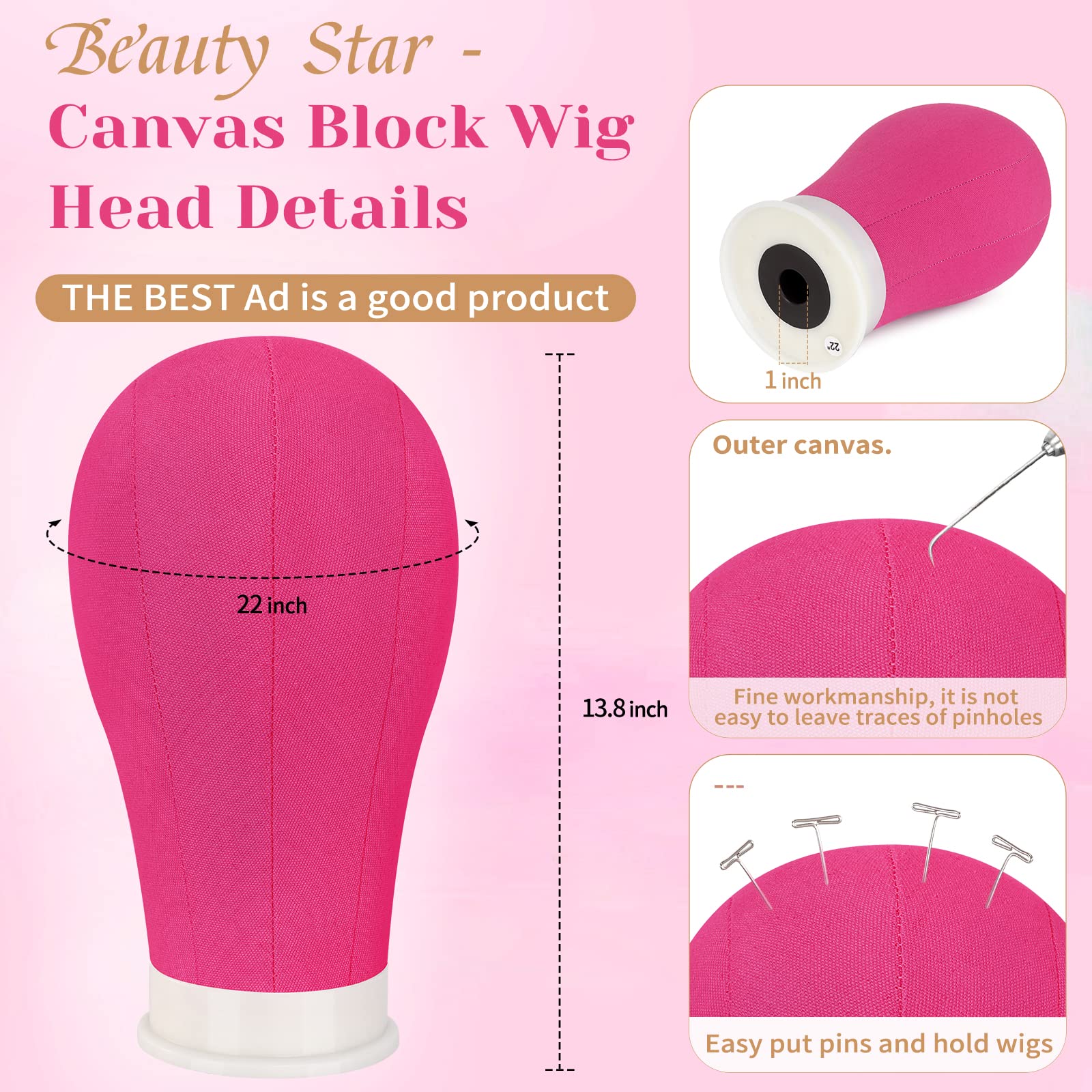 Beauty Star canvas 22-inch wig head for precise styling guidance