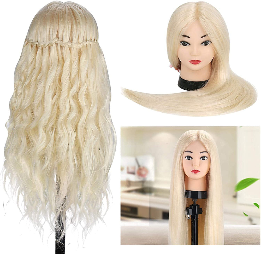 Beauty Star mannequin head with clamp stand included for stable practice.
