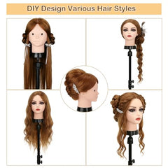 Beauty Star mannequin head with clamp stand offers stable practice sessions.
