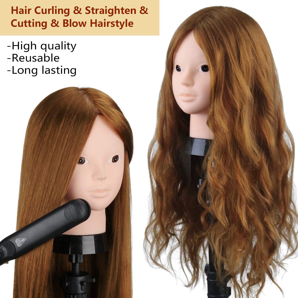 Beauty Star mannequin head hair texture close-up shows natural-looking strands.