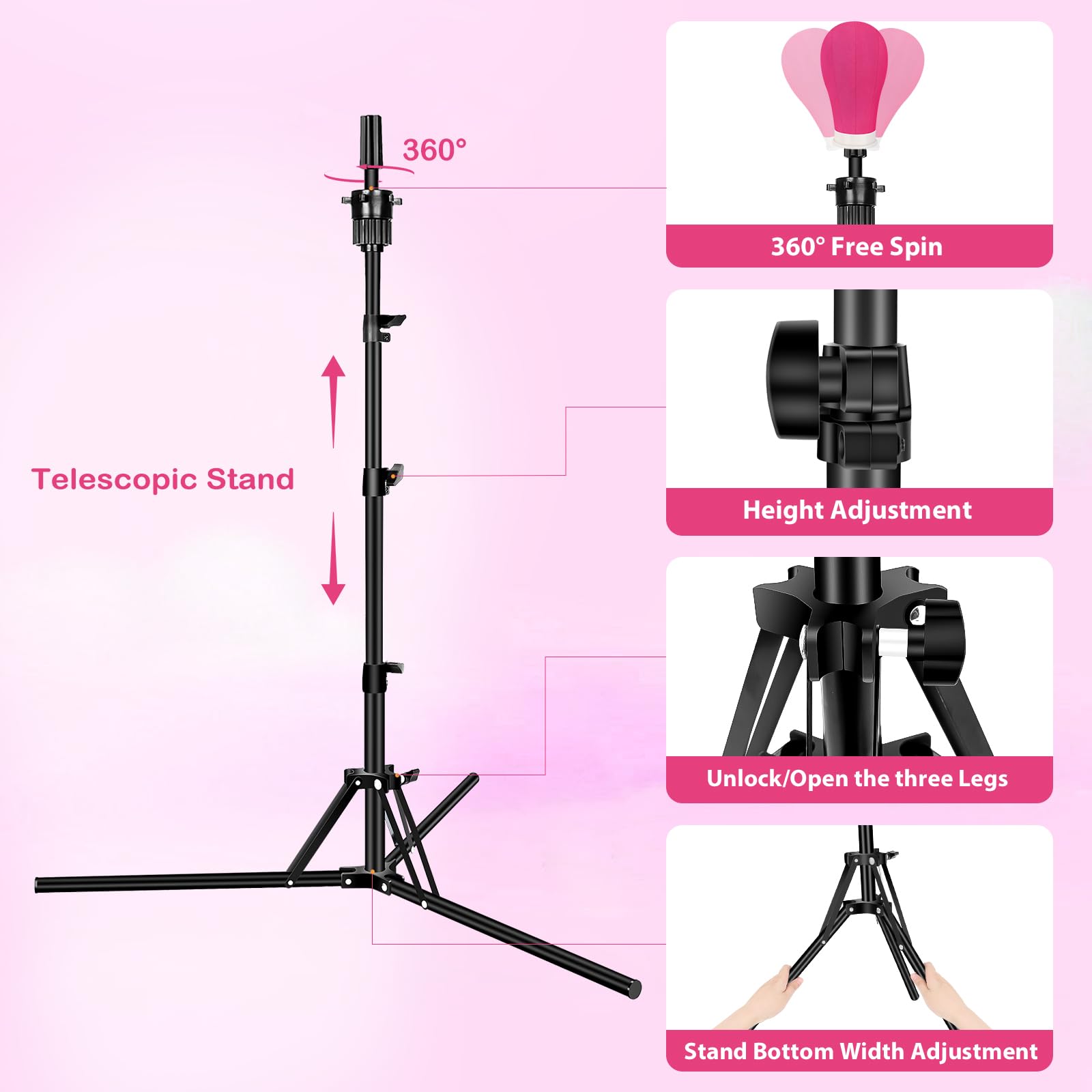 Beauty Star table stand holder keeps workstation organized during wig projects