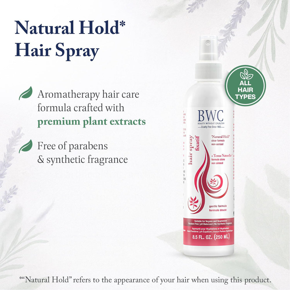 Beauty Without Cruelty Natural Hold mist demonstrates frizz control and humidity defense.