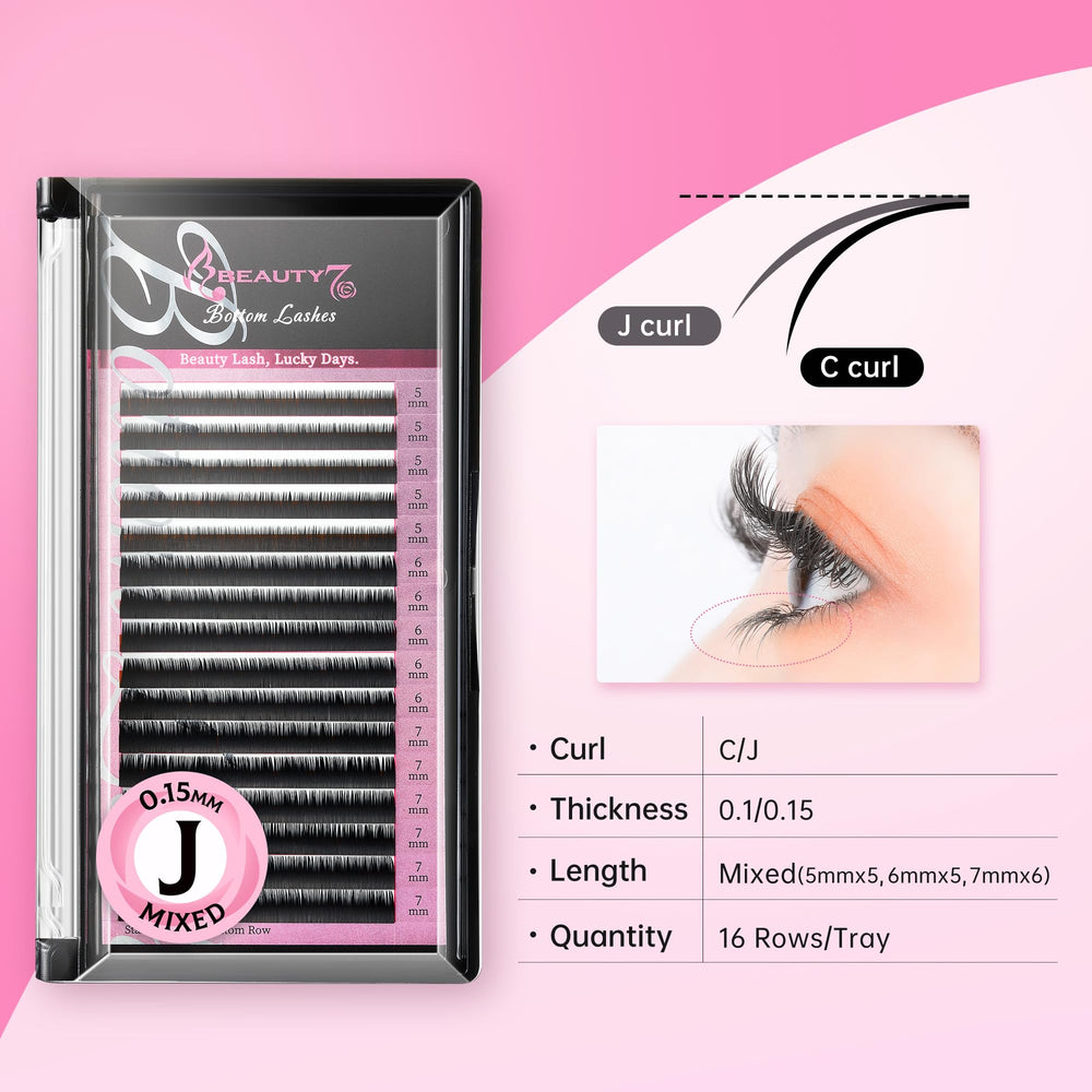 Beauty7 C/J curl lashes tray demonstrates curl variety for customizable looks