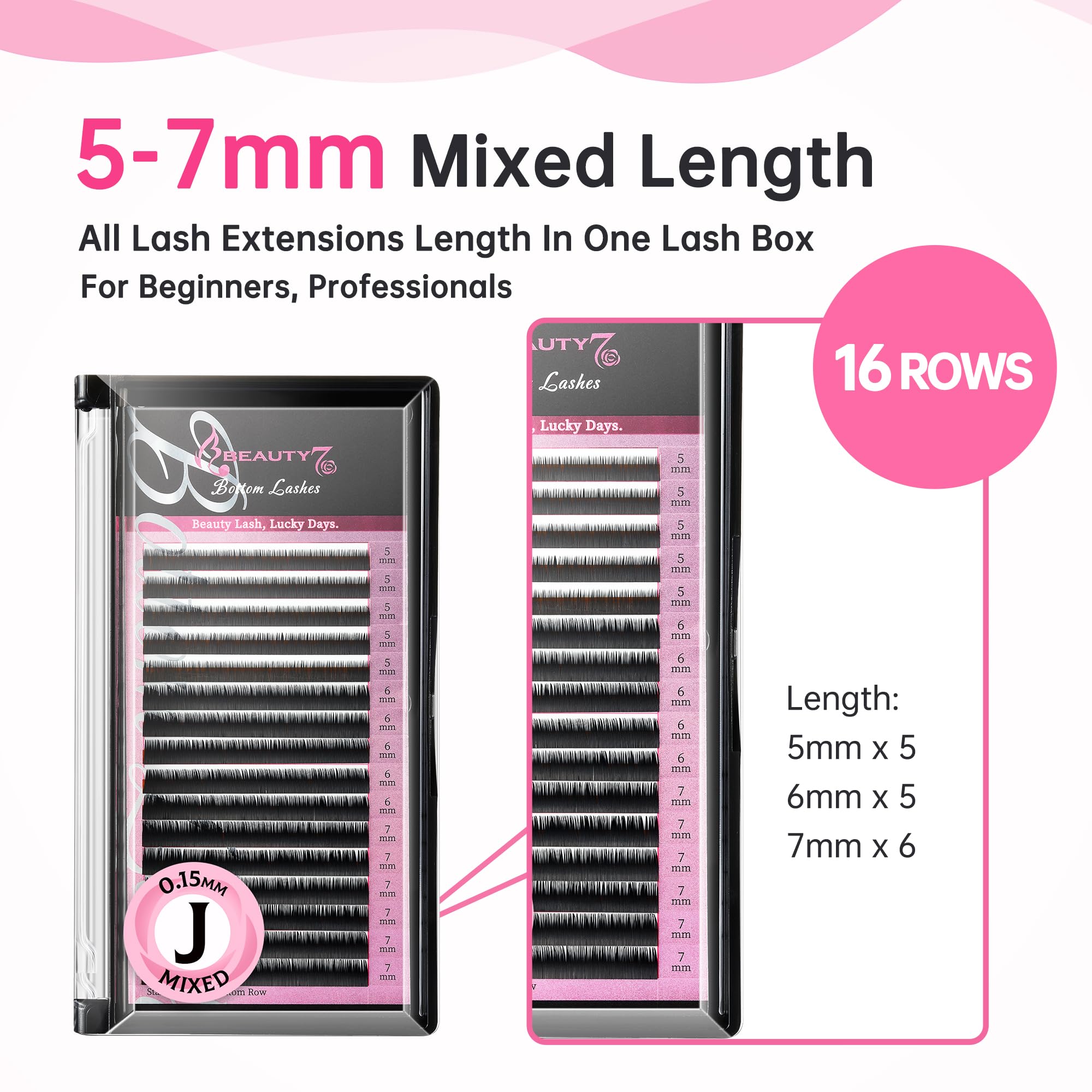Beauty7 lower-eye lashes tray shows mixed lengths for natural-looking extensions and quick fittings