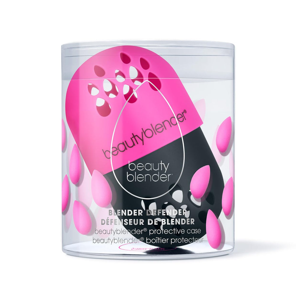 beautyblender Blender Defender case closed highlights durable, shatter-proof storage for clean makeup sponges.