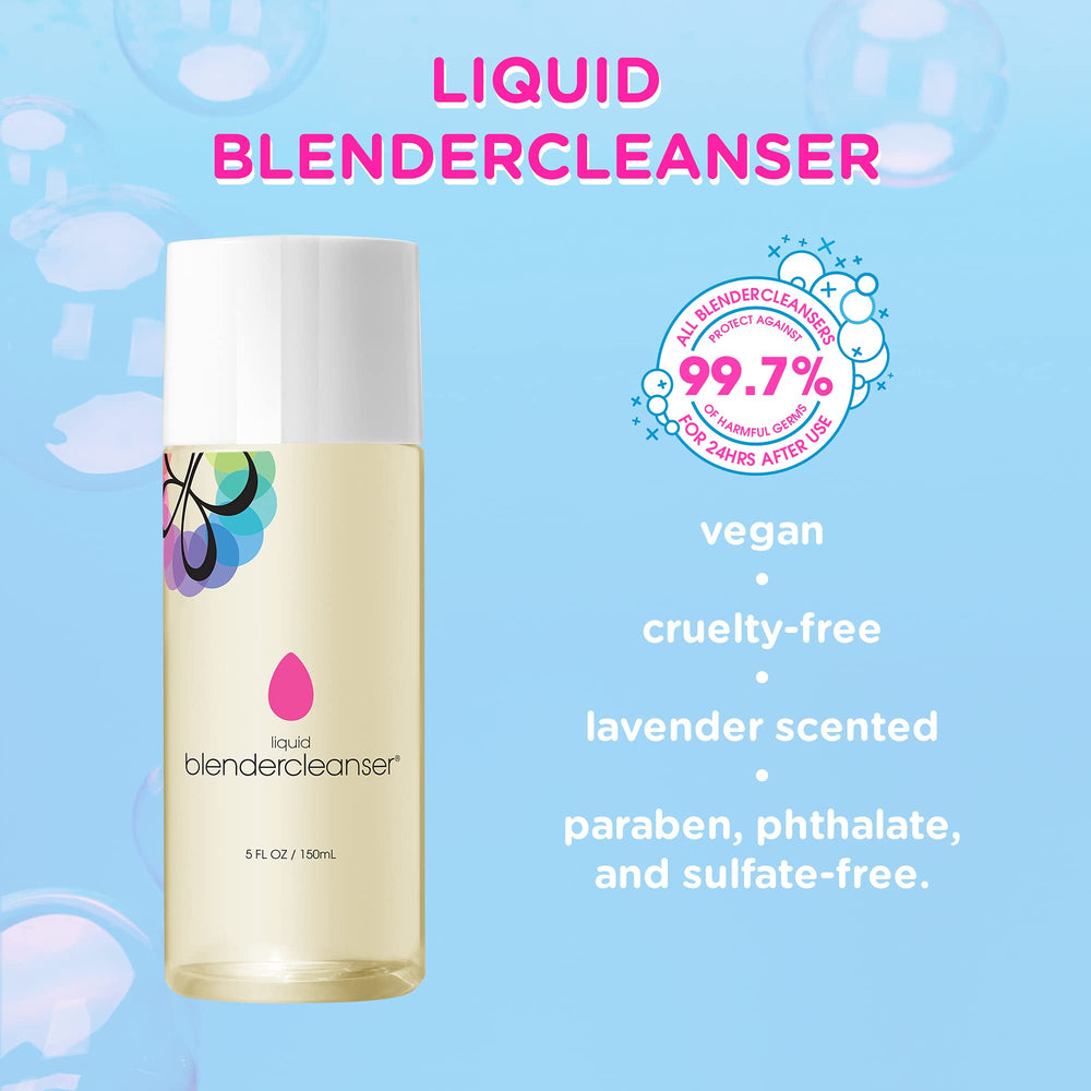 Beautyblender Blendercleanser lavender scent close-up emphasizes calming lavender aroma for spa-like cleaning ritual.