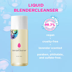 Beautyblender Blendercleanser lavender scent close-up emphasizes calming lavender aroma for spa-like cleaning ritual.