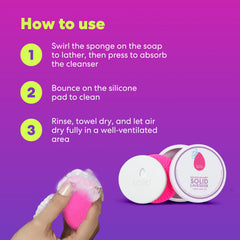 Beautyblender Blendercleanser Solid Lavender bar used to clean a makeup brush.