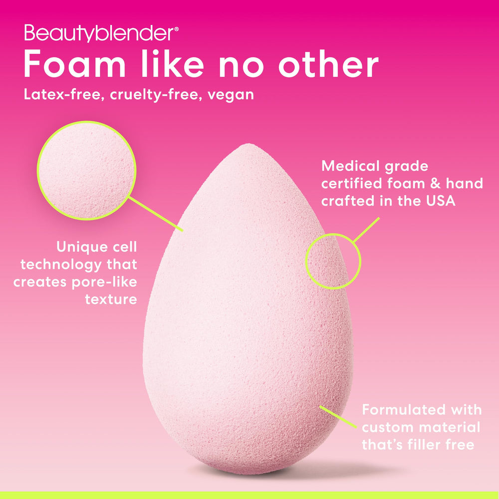 Beautyblender Bubble Gum Pink Hue enhances vibrant, photo-ready makeup looks.