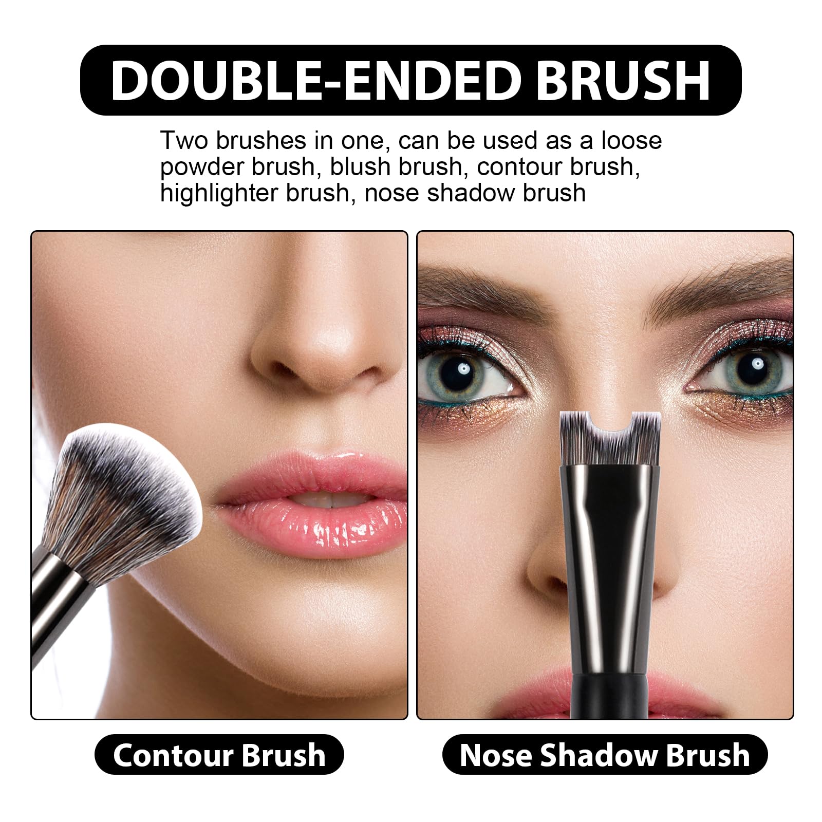 BEAUTYFACTOR dual-ended brush blends powder softly for natural-looking blush and highlight