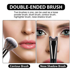 BEAUTYFACTOR dual-ended brush blends powder softly for natural-looking blush and highlight
