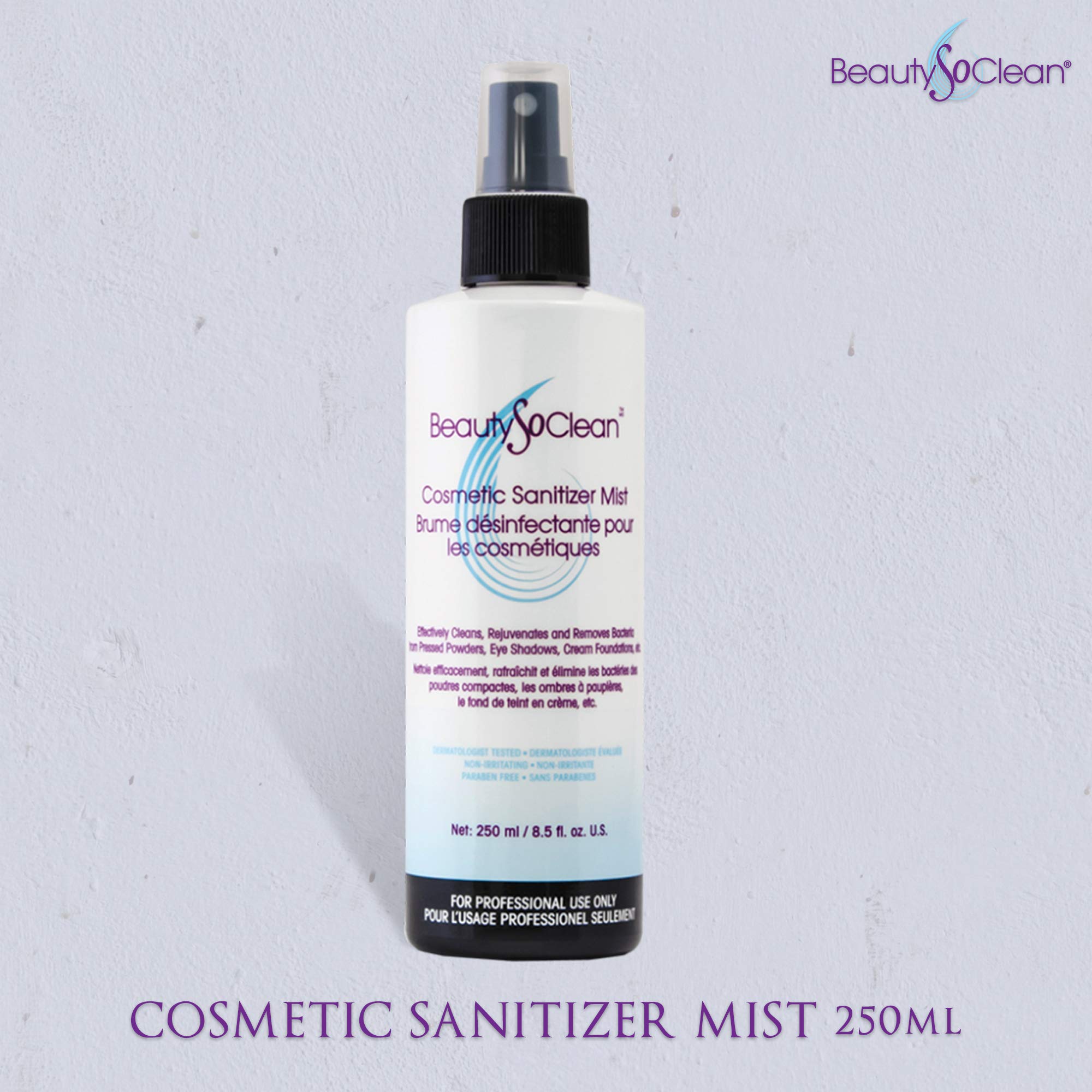 Beautysoclean Cosmetic Sanitizer Mist close-up on a compact surface