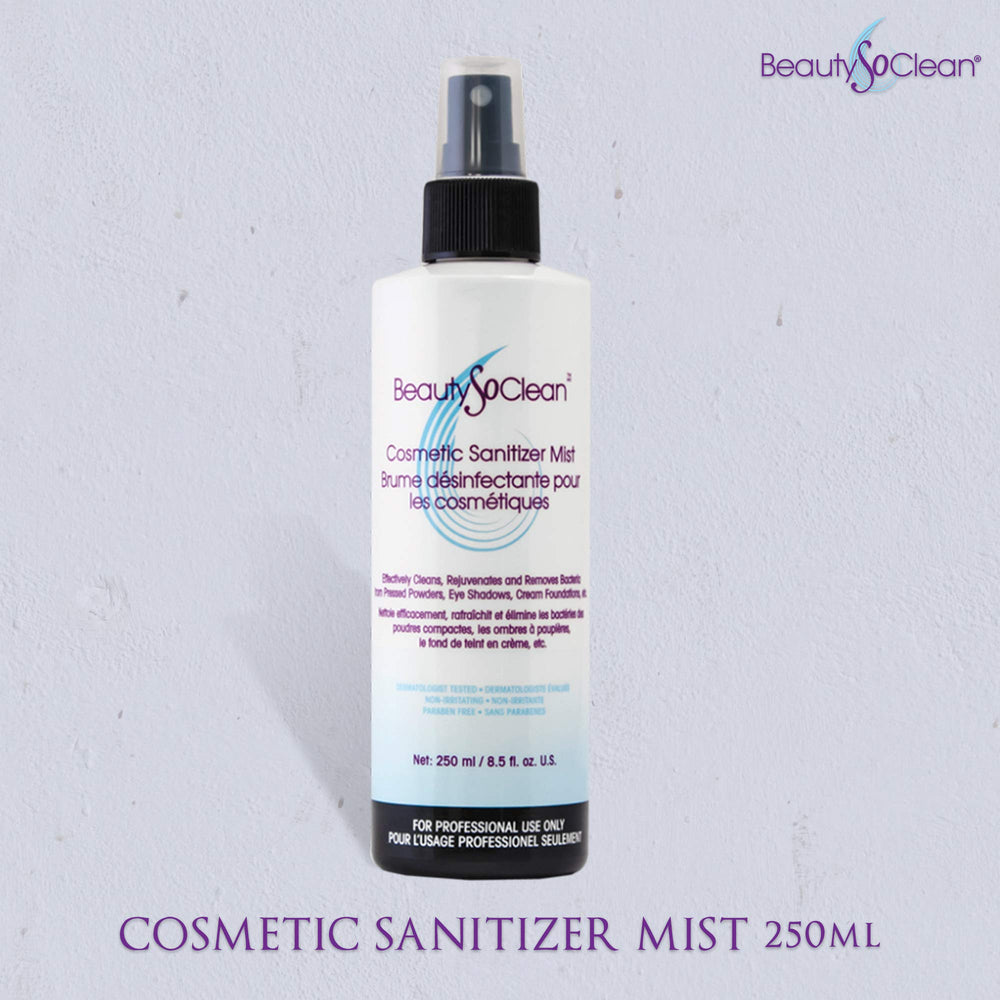 Beautysoclean Cosmetic Sanitizer Mist close-up on a compact surface