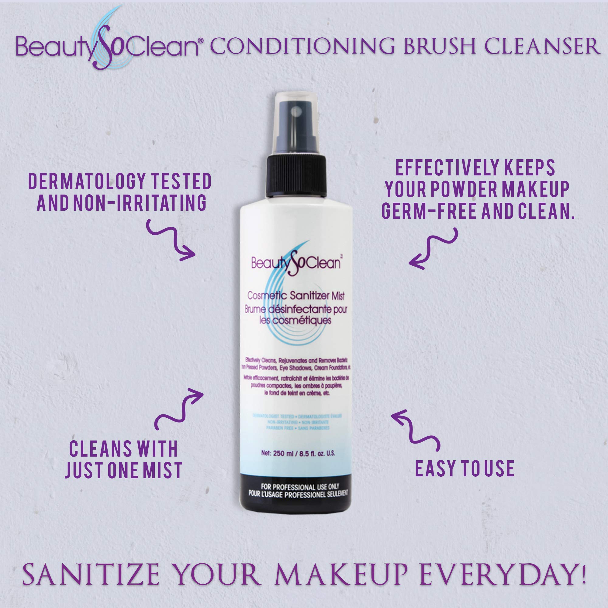 Beautysoclean Cosmetic Sanitizer Mist used on a concealer surface for cleanliness