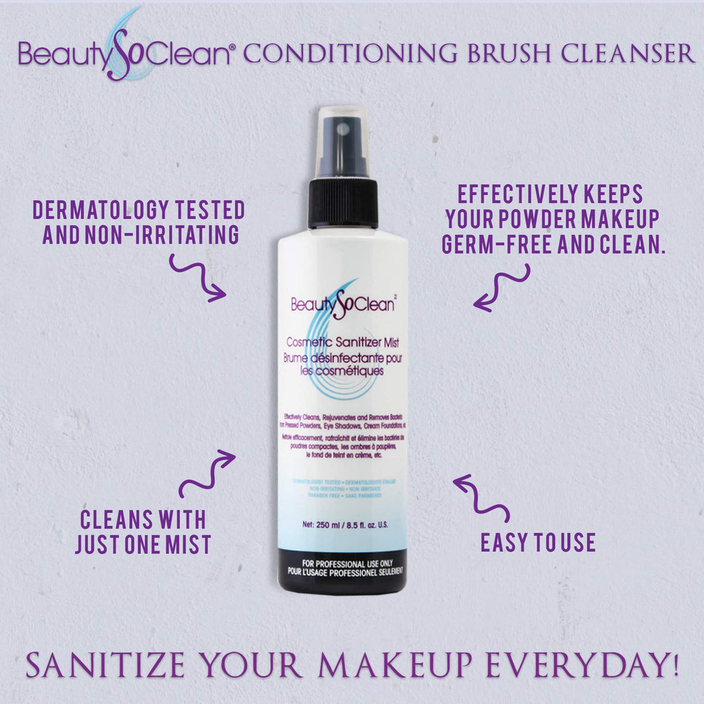 Beautysoclean Cosmetic Sanitizer Mist used on a concealer surface for cleanliness