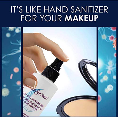 Beautysoclean Cosmetic Sanitizer Mist being sprayed to sanitize a makeup surface