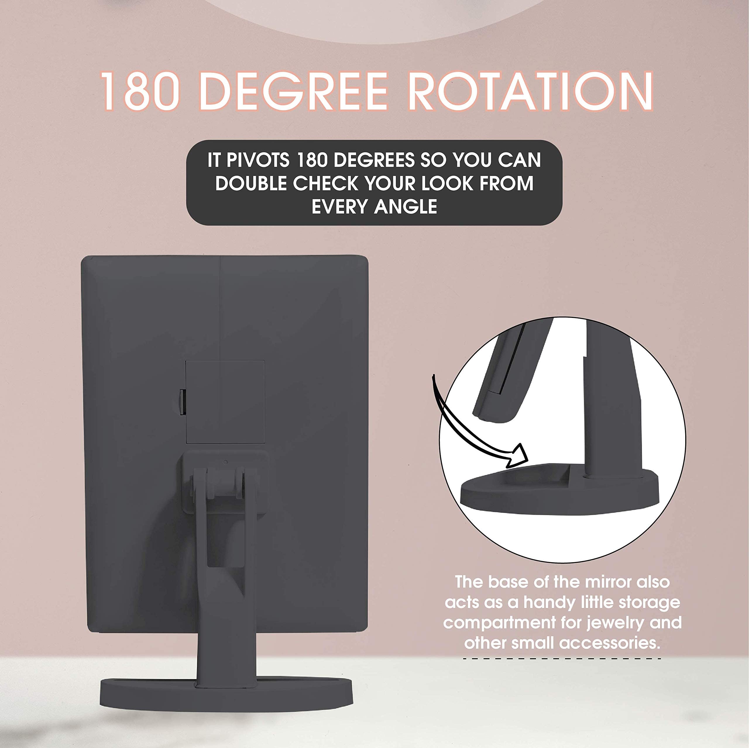 Beautyworks mirror rotated 180 degrees with base storage for small items