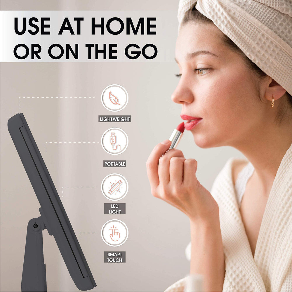 Beautyworks portable makeup mirror powered by USB or batteries for on-the-go use