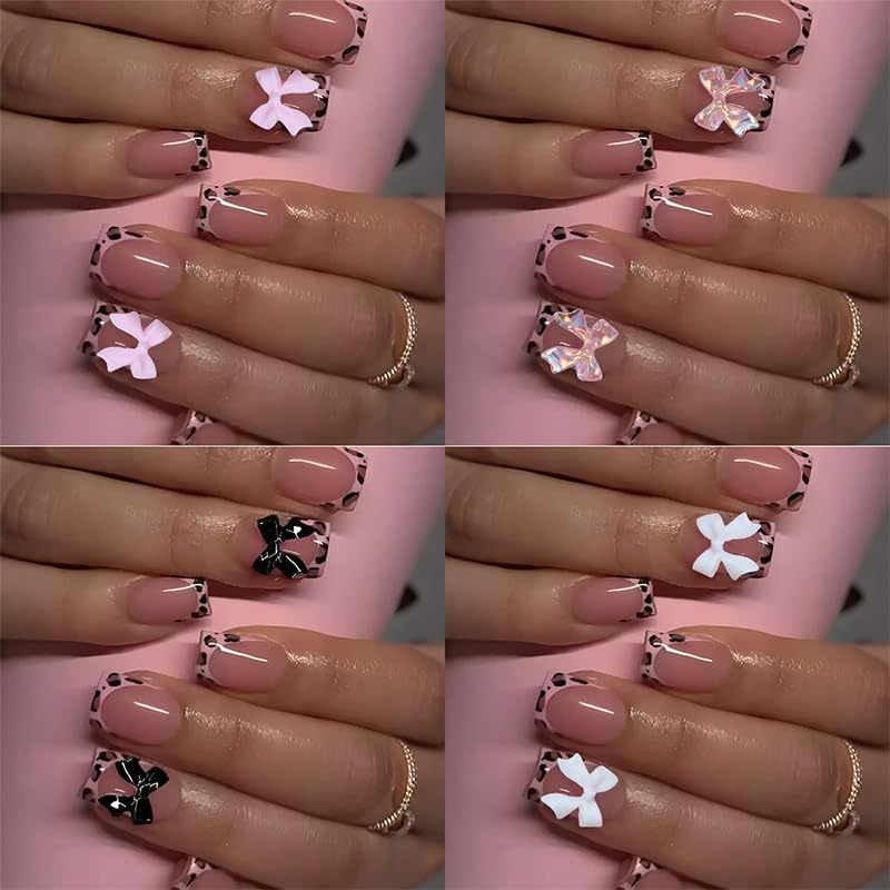BEAWTH leopard French tips close-up highlighting durable, stylish design.
