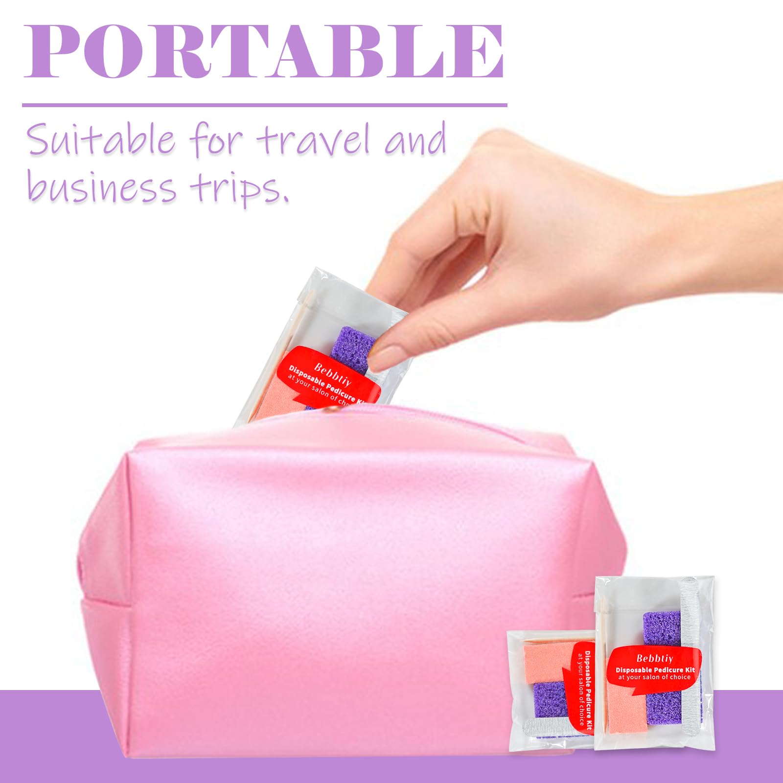 Bebbtiy disposable-pedicure-kit-mini-buffer demonstrates quick buff for shine.