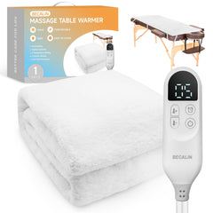 BECALIN massage table warmer pad on table delivers cozy warmth for sessions.