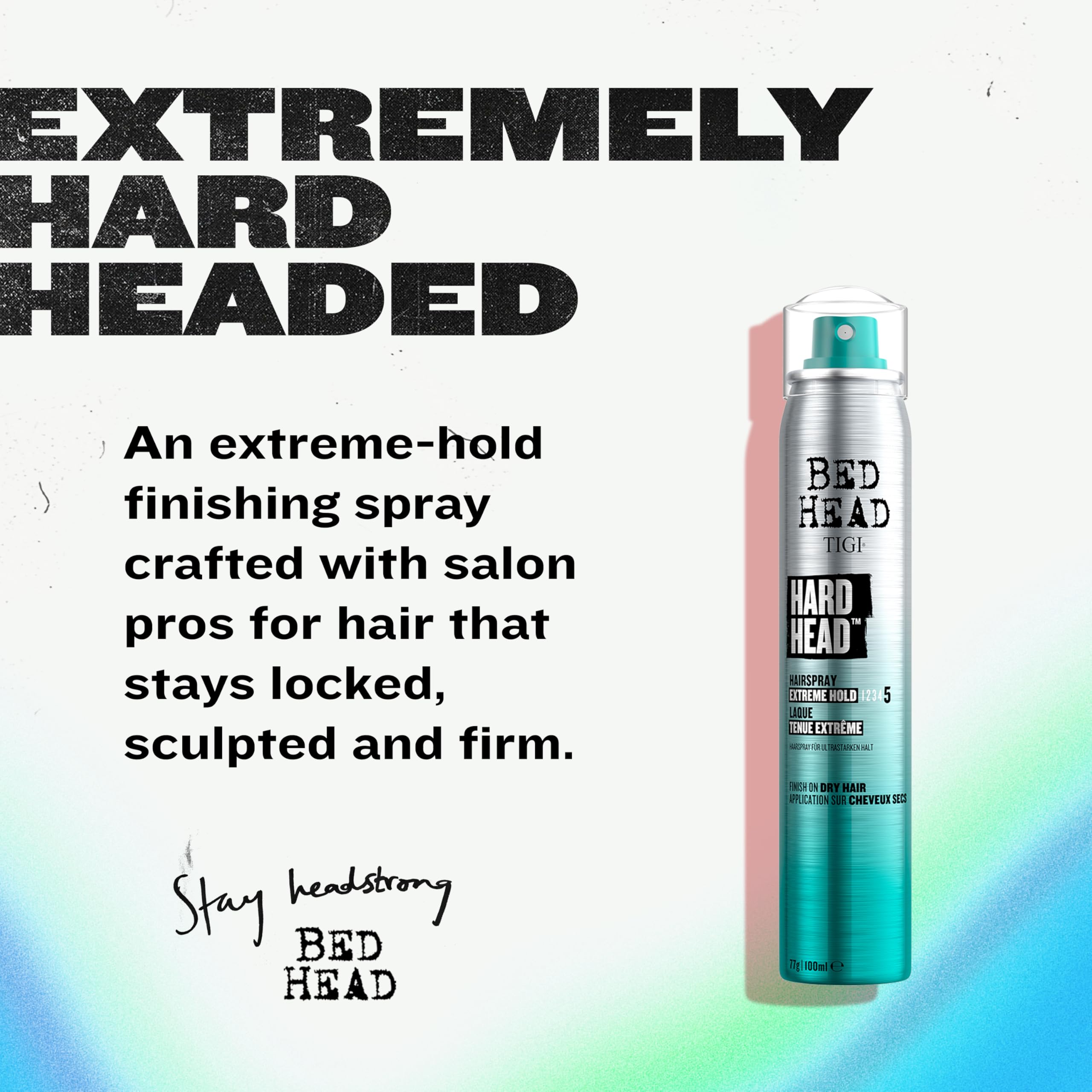 Bed Head by TIGI Hard Head hairspray for use on dry hair with quick dry time