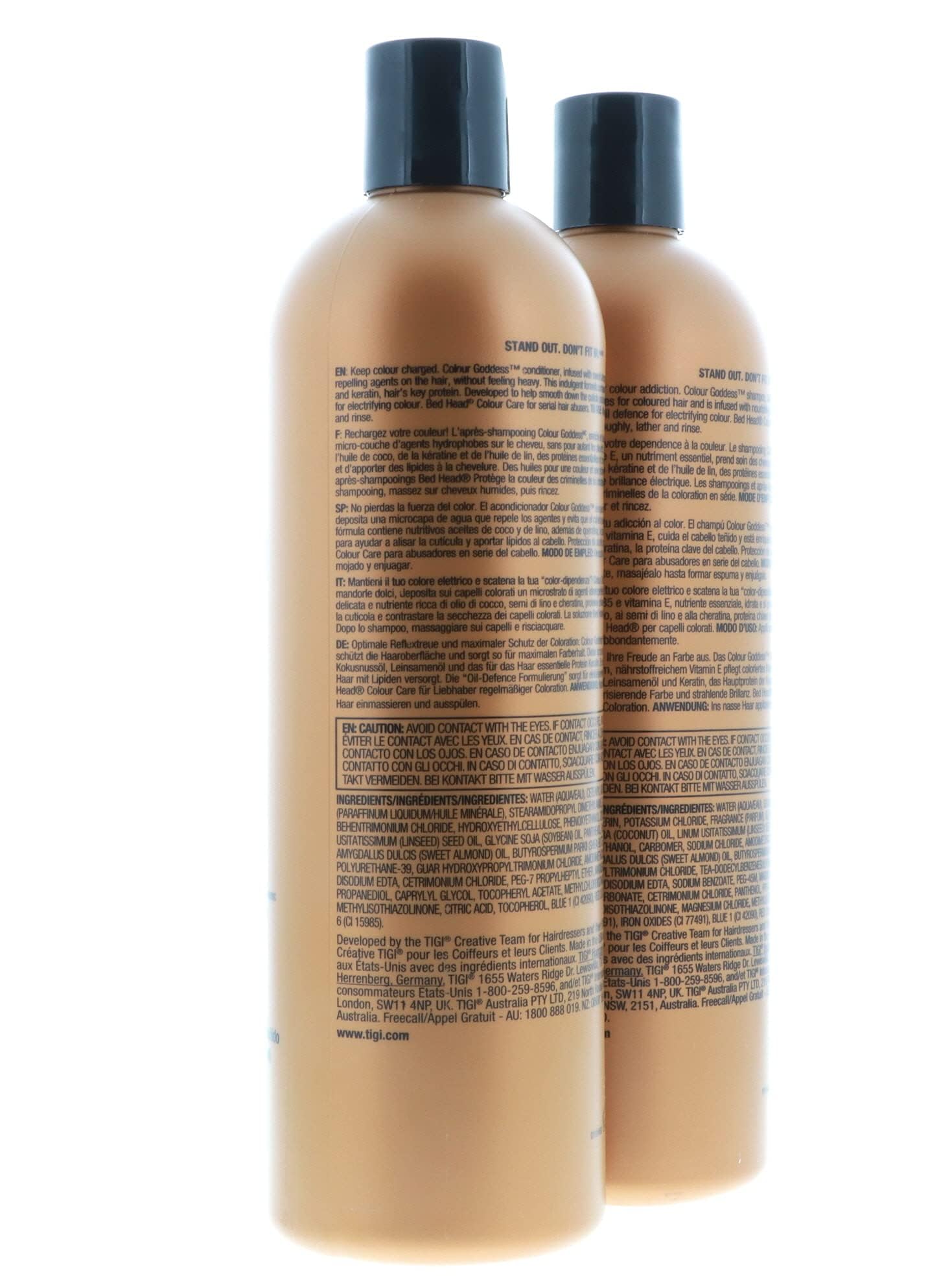 Bed Head Color Goddess oil-ingredients closeup with nourishing almond, coconut oils.