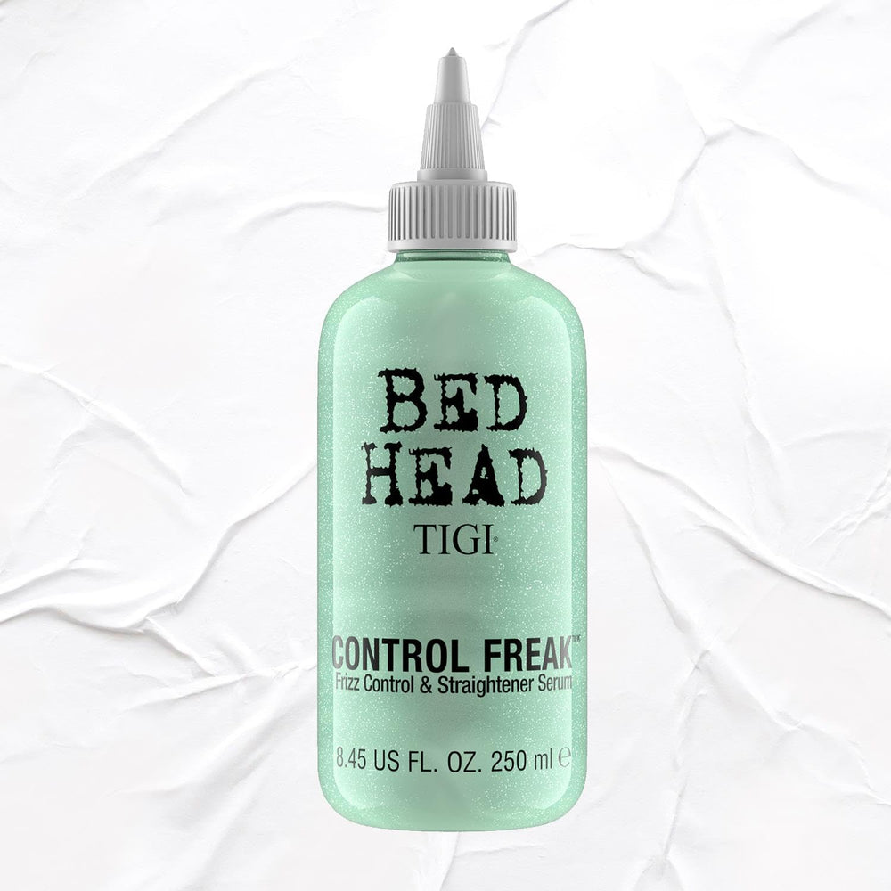 TIGI Bed Head Control Freak Serum packaging 8.45oz with pump for easy use.