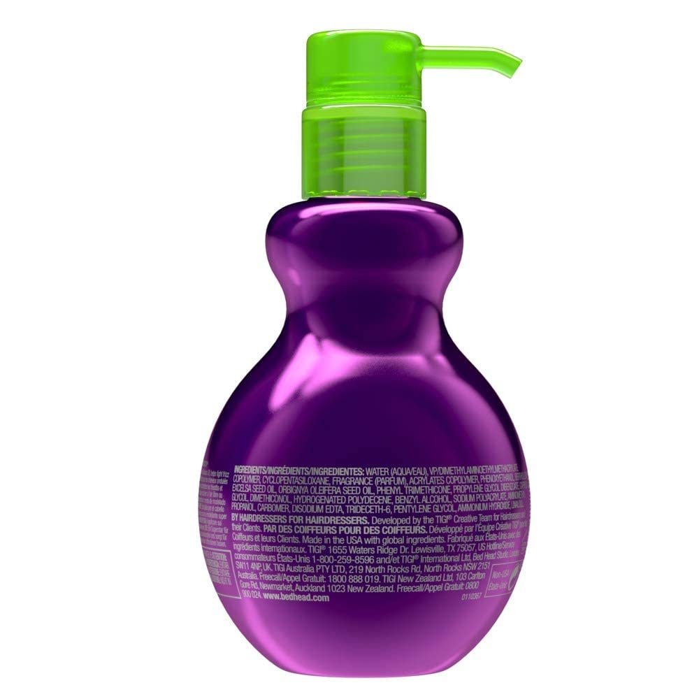 Bed Head Foxy Curls Contour Cream bottle back highlighting soft, manageable curls and styling support