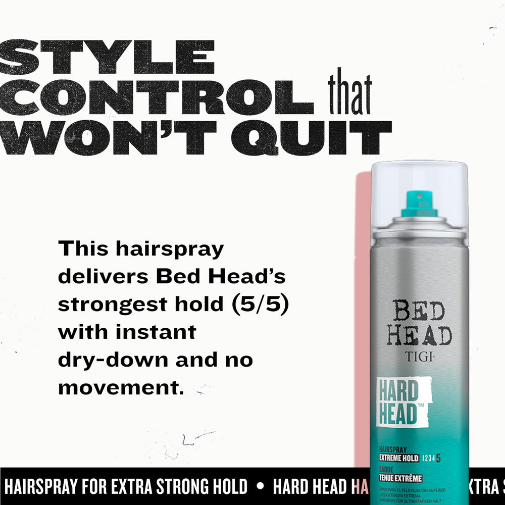 Bed Head Hard Head Hairspray suits all hair types with versatile hold without weighing down.