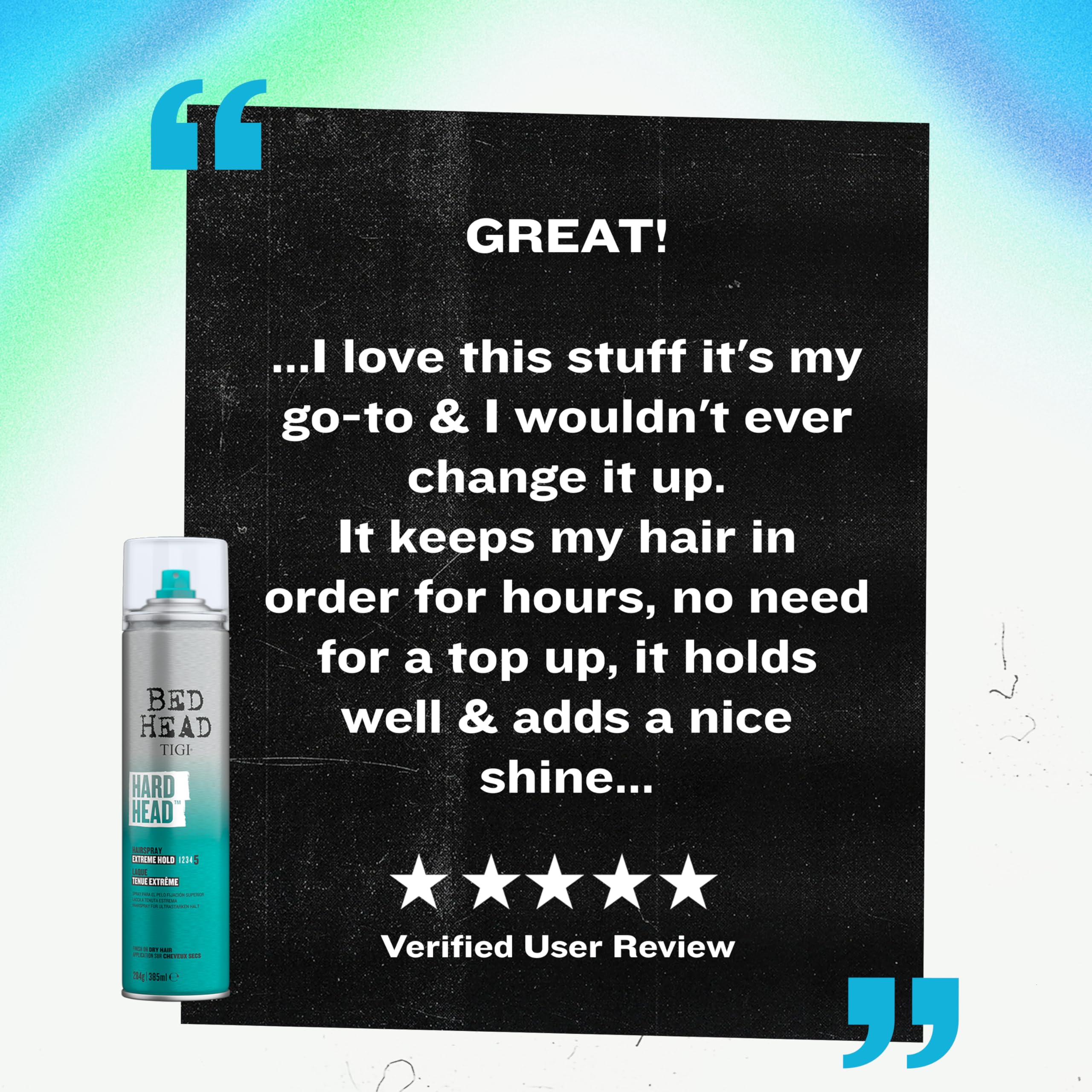 Bed Head Hard Head Hairspray quick-dry formula speeds up styling without long waits.