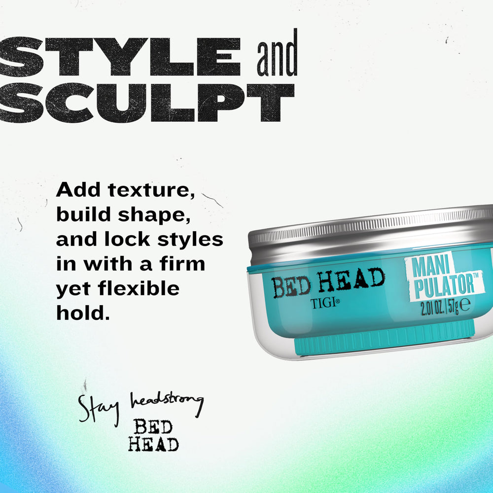 Bed Head Manipulator jar-closeup highlights textured putty for definition.