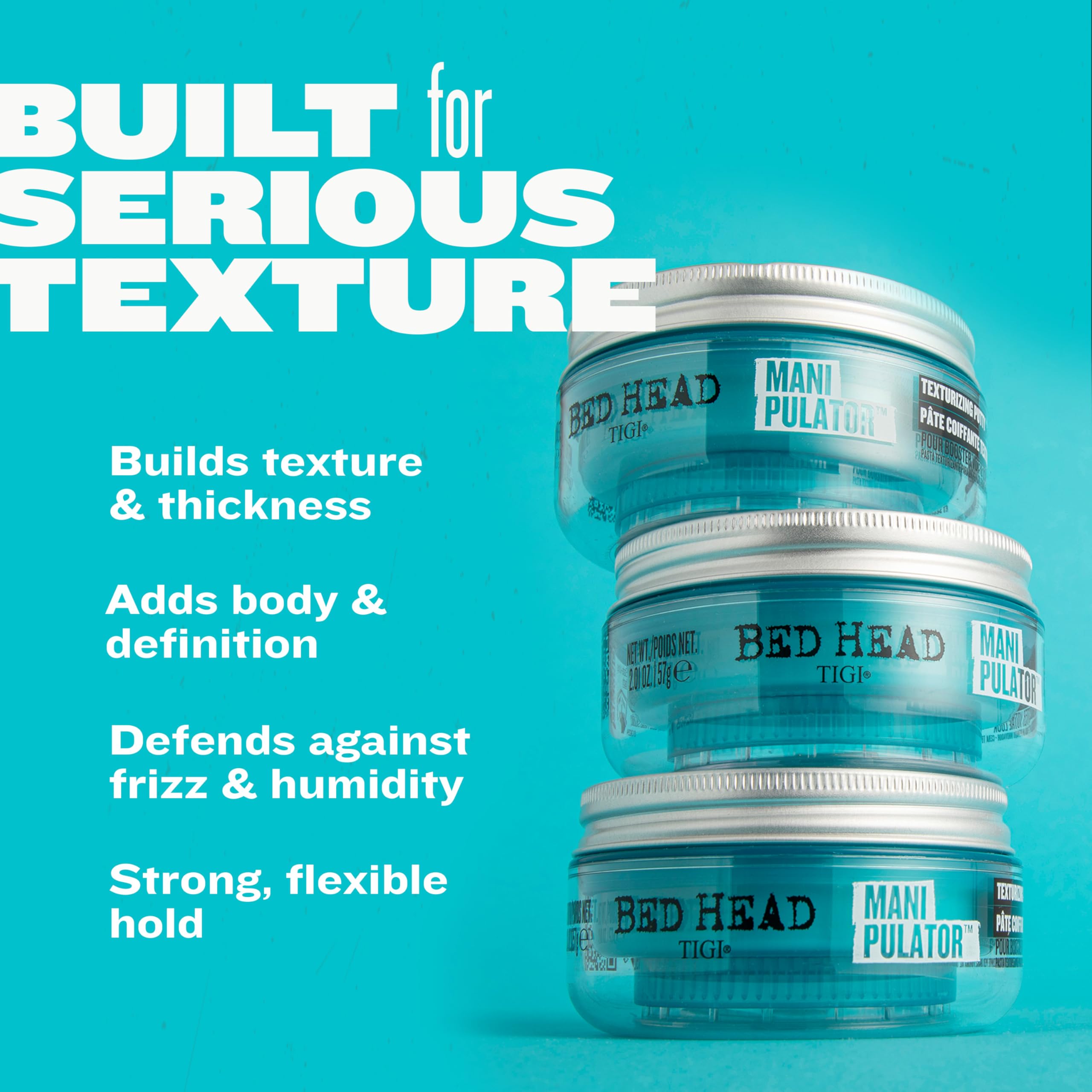 Bed Head Manipulator texture-shot demonstrates modern piecey style with natural finish.