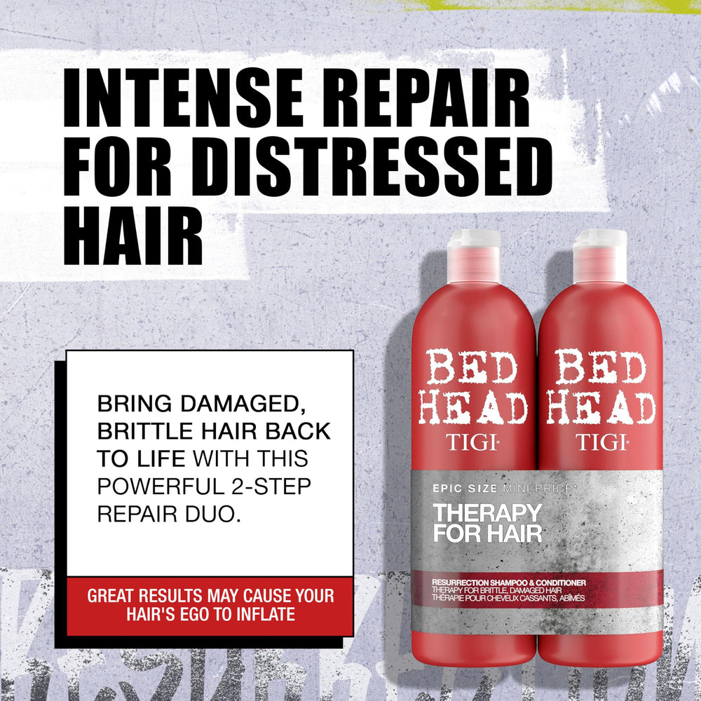 Bed Head Resurrection conditioner bottle providing smoothing hydration for silky, manageable hair