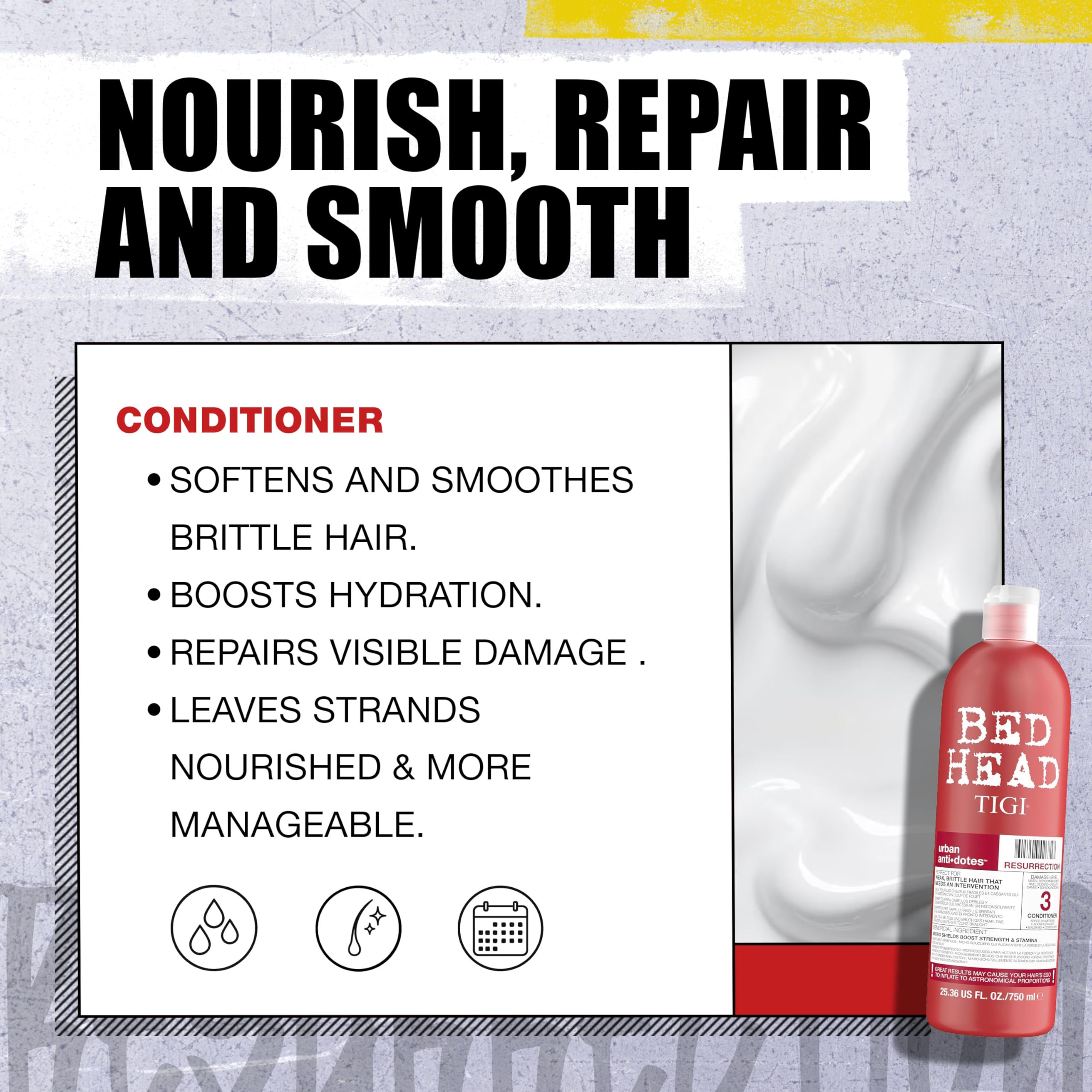 Bed Head Resurrection hair showcase displaying smoother, shinier strands
