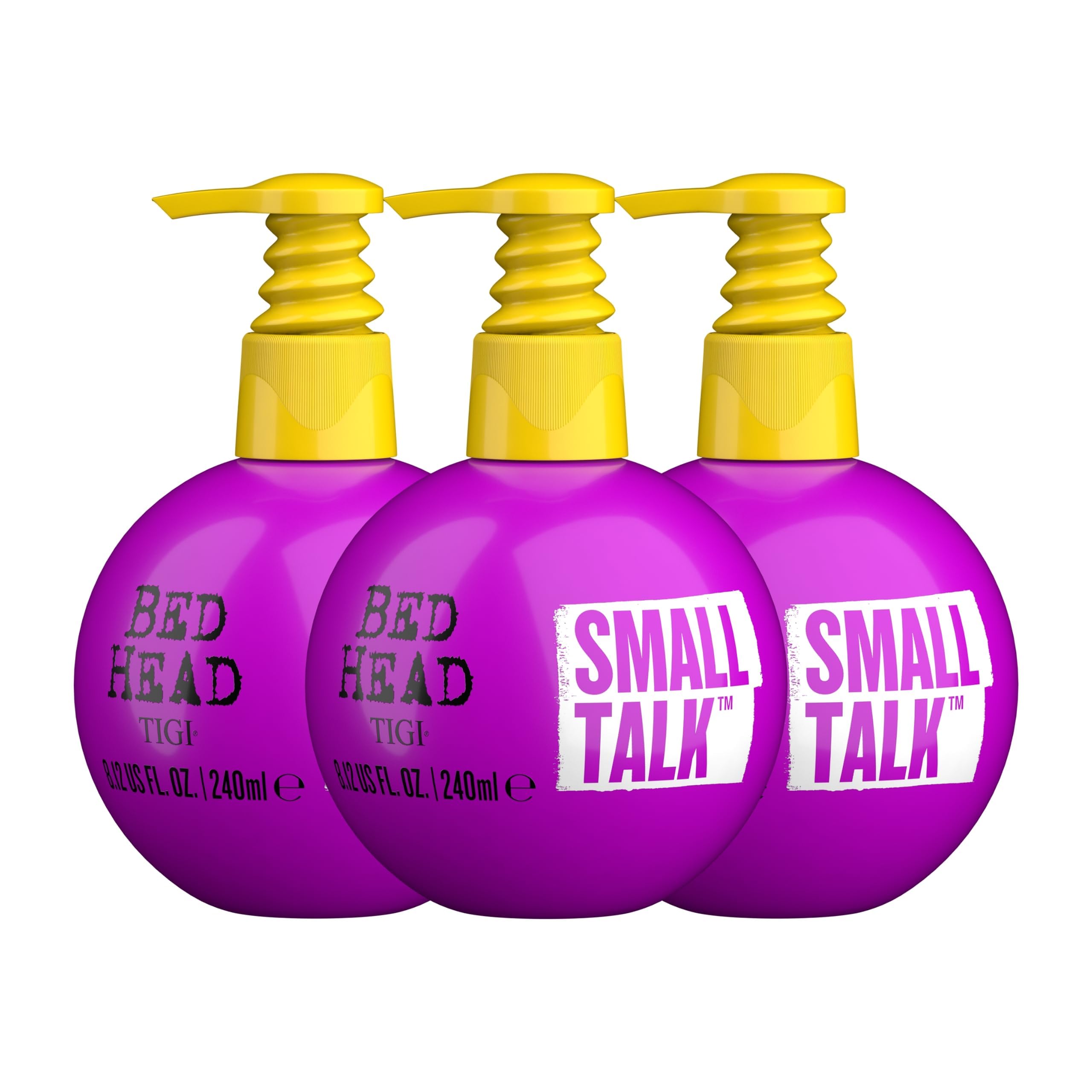 Bed Head Small Talk Mini 3-in-1 bottle pump for quick thickening on damp hair.