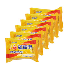 Bee & Flower Shanghai sulfur soap close-up shows bar texture for gentle cleansing.