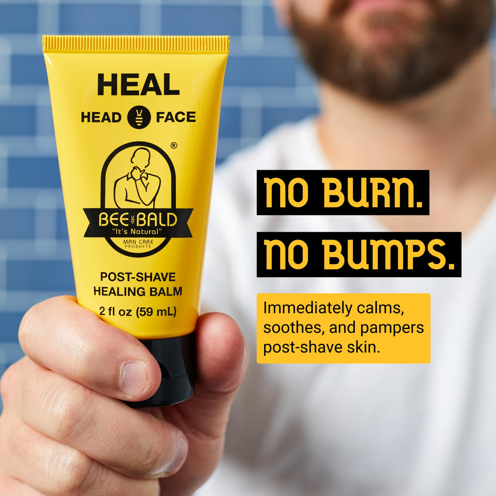 Bee Bald Heal honey-bee pollen blend highlighting nourishing skin care for all skin types.