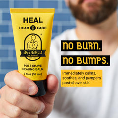 Bee Bald Heal honey-bee pollen blend highlighting nourishing skin care for all skin types.