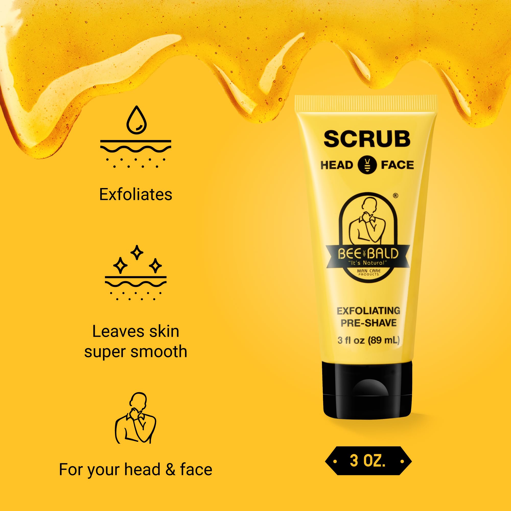 Bee Bald SCRUB lathering to reveal smooth shaving surface